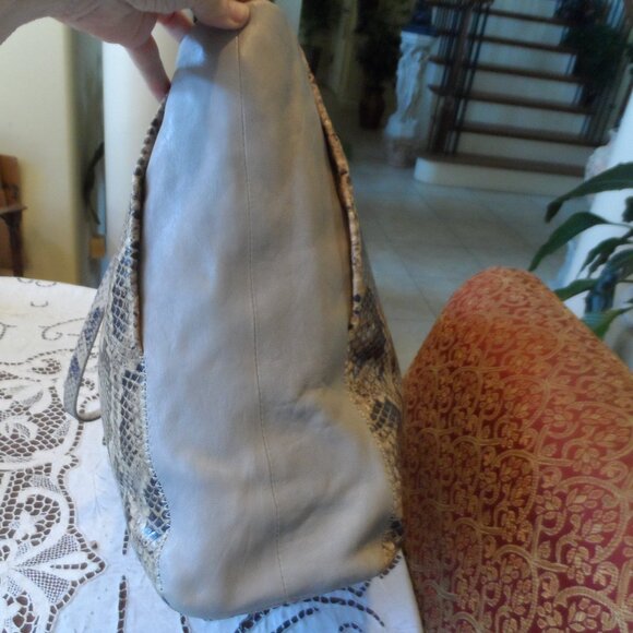 Lanvin Taupe/Beige Python Embosed Lamb Leather Tote - Picture 10 of 16